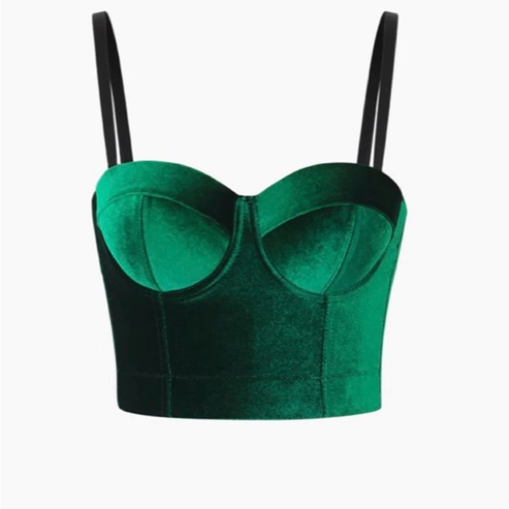 Corset velvet crop top dark green/ emerald